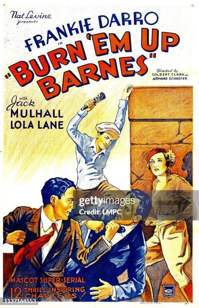 Burn 'em Up Barnes, poster, Frankie Darro, Jack Mulhall, Lola Lane, in 'Chapter 1: King Of The Dirt Tracks', 1934.