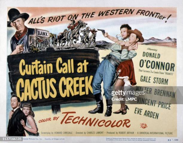 Curtain Call At Cactus Creek, poster, top from left: Walter Brennan, Gale Storm, Donald O'Connor, bottom from left: Vincent Price, Eve Arden, 1950.