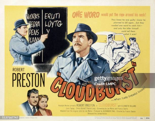 Cloudburst, poster, Robert Preston , bottom from left: Robert Preston, Elizabeth Sellars, 1951.