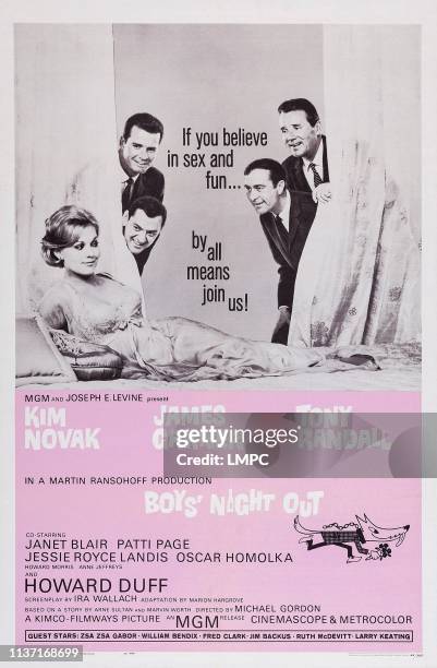 Boys' Night Out, poster, US poster art, Kim Novak , top from left: James Garner, Howard Duff, center from right: Tony Randall, Howard Morris, 1962.
