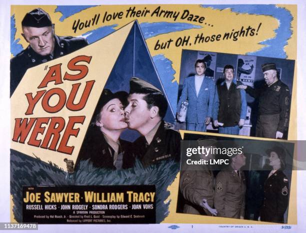 As You Were, poster, US poster, Joe Sawyer , kissing from left: William Tracy, Joan Vohs, bottom from left: Joe Sawyer, William Tracy, Joan Vohs,...