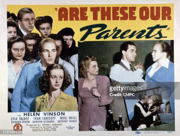 Are These Our Parents?, poster, US poster, left: Noel Neill , Richard Byron , center from left: Robin Raymond, Anthony Warde, Richard Byron, kissing...