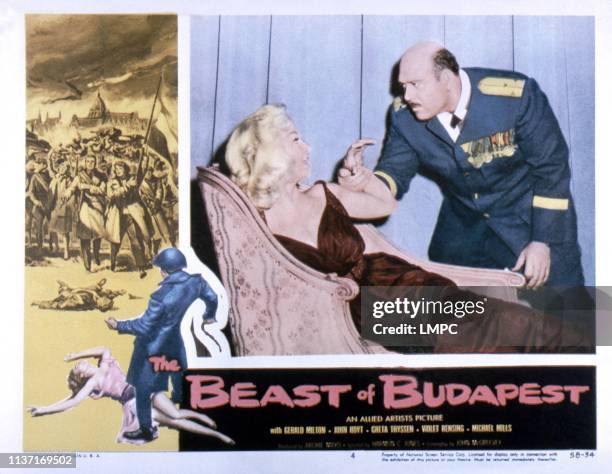The Beast Of Budapest, poster, from left: Greta Thyssen, Gerald Milton, 1958.