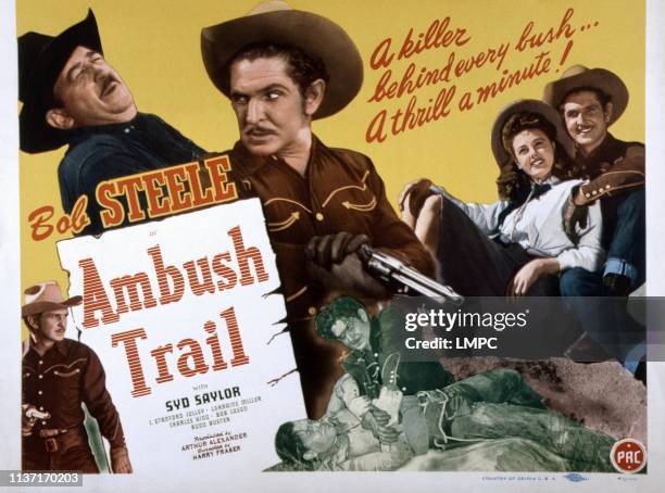 Ambush Trail, lobbycard, Bob Steele , Lorraine Miller, 1946.