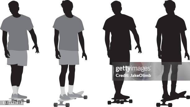 stockillustraties, clipart, cartoons en iconen met skateboarder silhouetten - t shirt