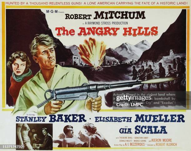 The Angry Hills, lobbycard, top from left: Gia Scala, Robert Mitchum, 1959.