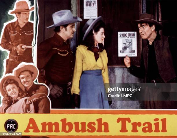 Ambush Trail, lobbycard, Bob Steele, Lorraine Miller, I. Stanford Jolley, 1946.