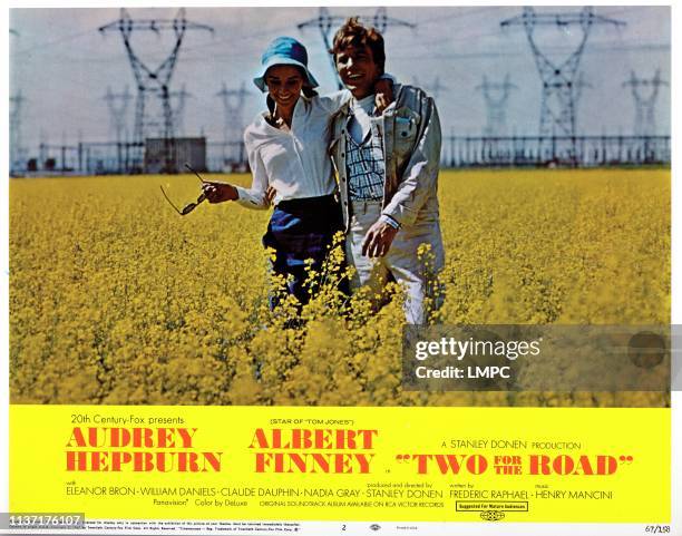 Two For The Road, lobbycard, from left: Audrey Hepburn, Albert Finney on lobbycard, 1967.