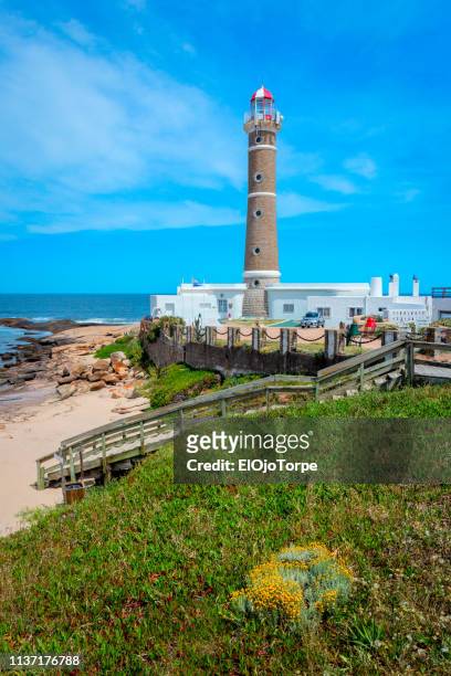 view of lighthouse in jose ignacio, near punta del este city, maldonado, uruguay - jose ignacio lighthouse stock pictures, royalty-free photos & images