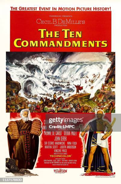 The Ten Commandments, poster, bottom left: Charlton Heston, bottom right: Yul Brynner, 1956.