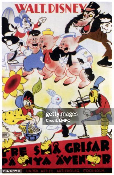 The Three Little Pigs , poster, clockwise from top left: Mickey Mouse, Three Little Pigs, Big Bad Wolf, Henny Penny, 1933.