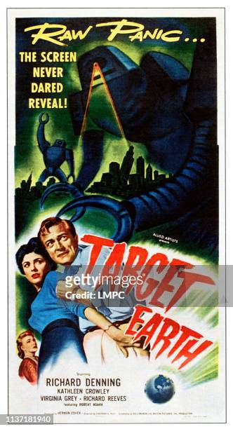Target Earth, poster, from left: Kathleen Crowley, Richard Denning, 1954.