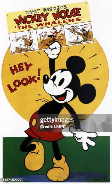 The Whalers, poster, Mickey Mouse on standee and in insert, 1938.