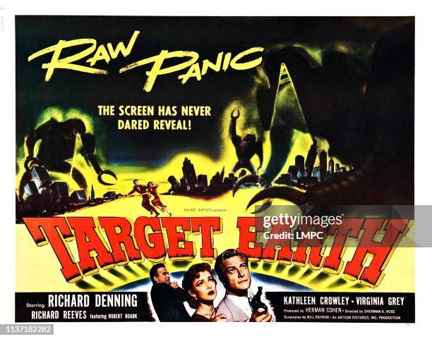 Target Earth, poster, bottom center: Kathleen Crowley, bottom right: Richard Denning, 1954.