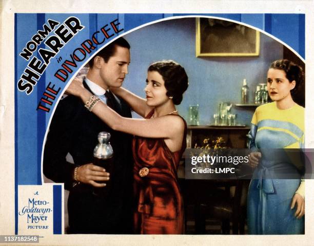 The Divorcee, lobbycard, from left, Chester Morris, Mary Doran, Norma Shearer, 1930.