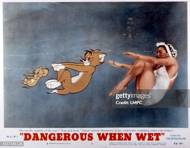 Dangerous When Wet, lobbycard, Jerry, Tom, Esther Williams [Tom and Jerry], 1953.