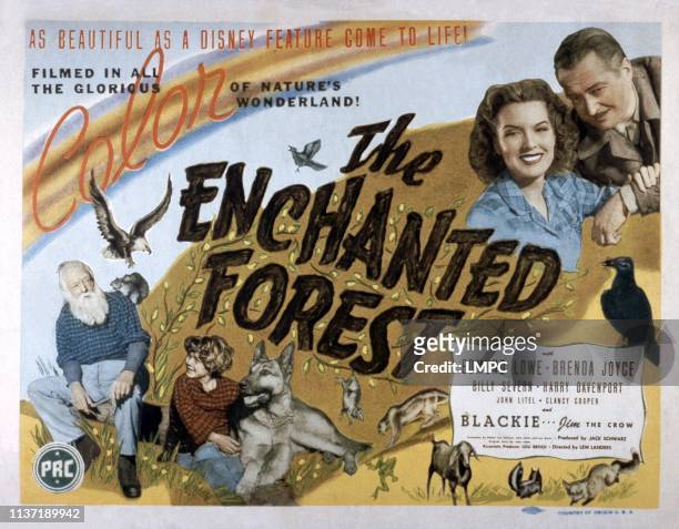 The Enchanted Forest, poster, bottom from left: Harry Davenport, William Severn, top from left: Brenda Joyce, Edmund Lowe, 1945.
