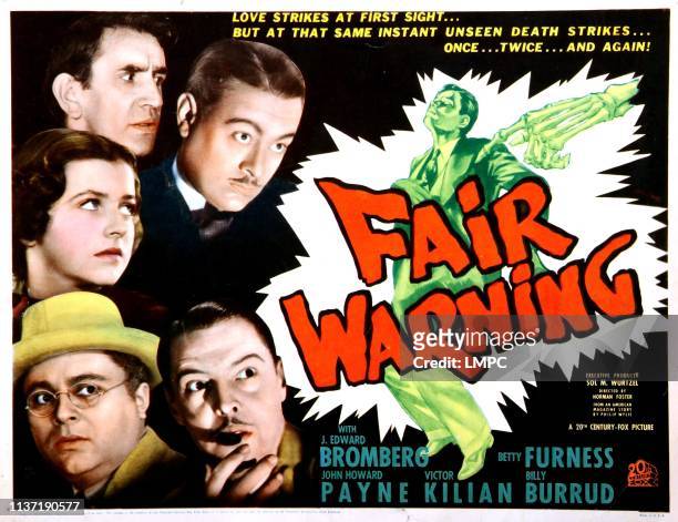 Fair Warning, poster, top from left: Victor Kilian, John Edlredge, Betty Furness , bottom from left: J. Edward Bromberg, Ivan Lebedeff, 1937.