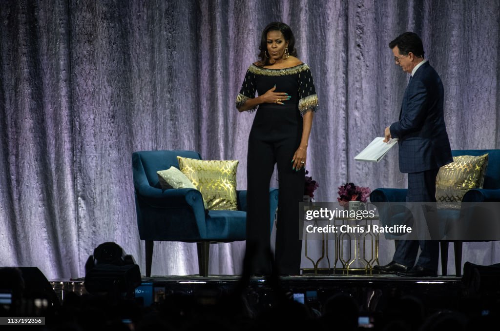 Obama O2 Michelle Obama on stage as part of her