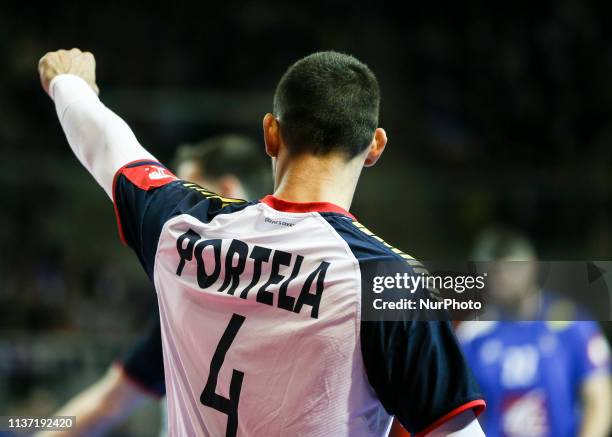 Pedro Portela 4, during the Euro 2020 qualifications handball match between France and Portugal, on April 14, 2019 in Strasbourg, northeastern France.