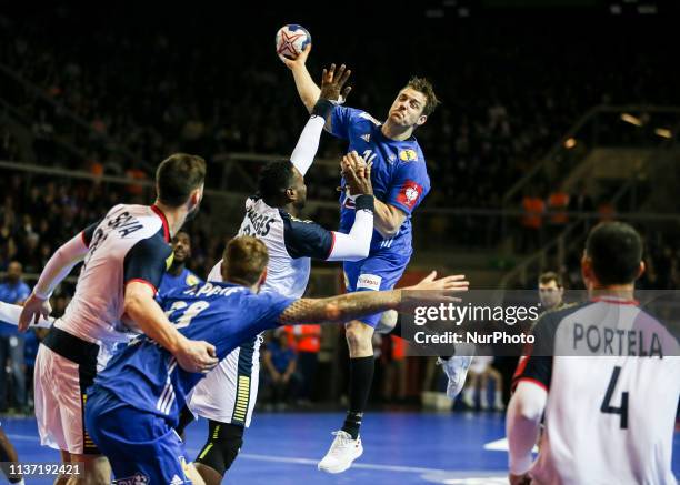 Kentin Mahe 14; during the Euro 2020 qualifications handball match between France and Portugal, on April 14, 2019 in Strasbourg, northeastern France.