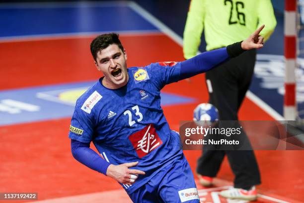 Ludovic Fabregas 23; during the Euro 2020 qualifications handball match between France and Portugal, on April 14, 2019 in Strasbourg, northeastern...