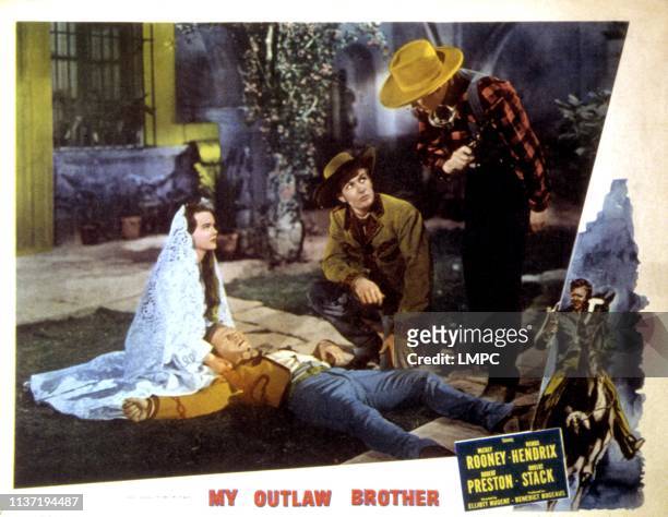 My Outlaw Brother, lobbycard, Wanda Hendrix, Mickey Rooney, Robert Stack, 1951.