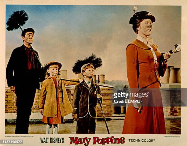 Mary Poppins, lobbycard, Dick Van Dyke, Karen Dotrice, Matthew Garber, Julie Andrews, 1964.