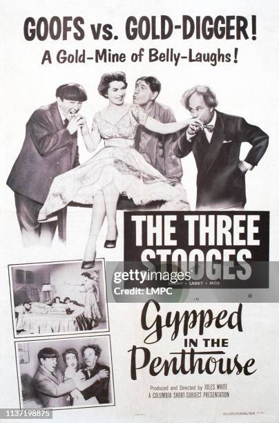 Gypped In The Penthouse, poster, US poster art, from left: Moe Howard, Jean Willes, Shemp Howard, Larry Fine, 1955.
