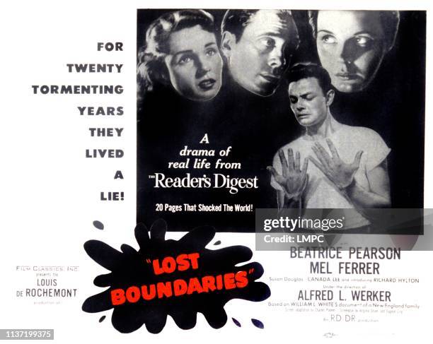 Lost Boundaries, poster, Beatrice Pearson, Richard Hylton, Susan Douglas, Mel Ferrer, 1949.