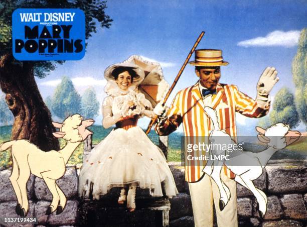 Mary Poppins, lobbycard, Julie Andrews, Dick Van Dyke, 1964.