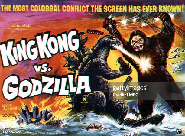 King Kong Vs. Godzilla, poster, poster art featuring the battling two titans, 1963.