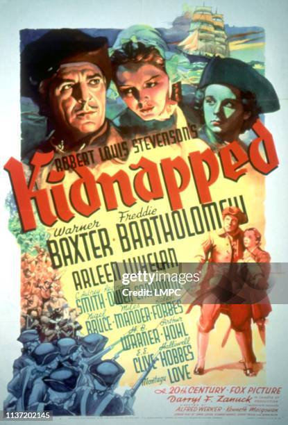 Kidnapped, poster, Warner Baxter, Arleen Whelan, Freddie Bartholomew, 1938.