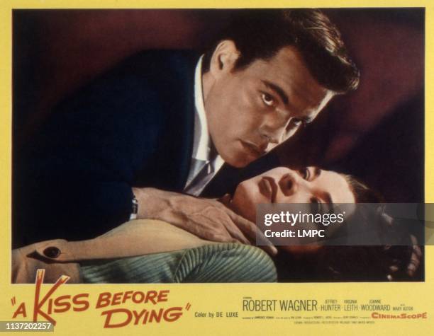 Kiss Before Dying, lobbycard, Robert Wagner, Virginia Leith, 1956.