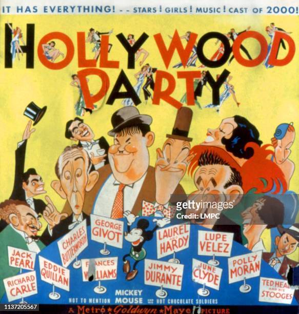 Hollywood Party, poster, Jack Pearl, Charles Butterworth, Oliver Hardy, Stan Laurel, Jimmy Durante, Polly Moran, 1934.