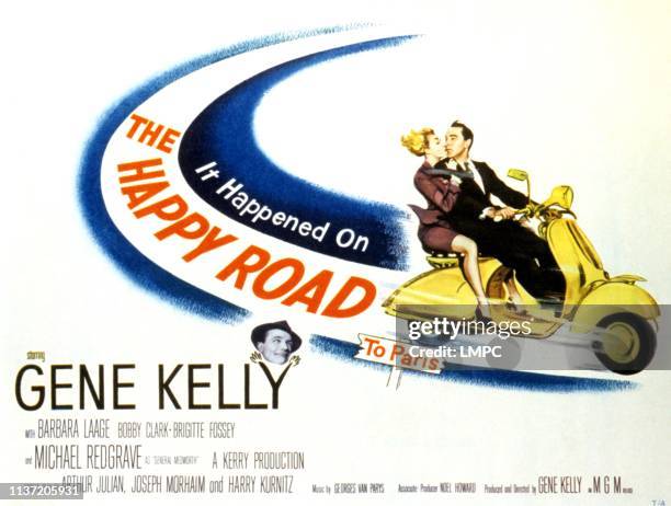 The Happy Road, poster, US poster, Gene Kelly, Barbara Laage, 1957.