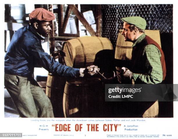 Edge Of The City, lobbycard, Sidney Poitier, Jack Warden, 1957.