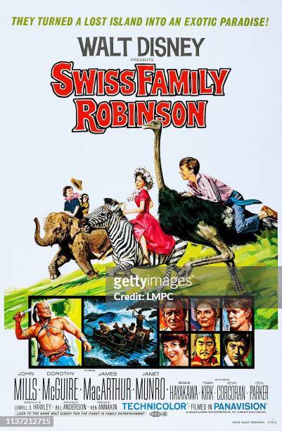 Swiss Family Robinson, poster, US poster, top from rear: Kevin Corcoran, Janet Munro, Tommy Kirk, top row of boxes from left: John Mills, Dorothy...