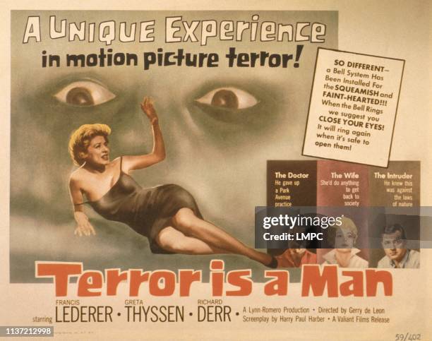 Terror Is A Man, poster, US poster, from left: Greta Thyssen, Francis Lederer, Greta Thyssen, Richard Derr, 1959.