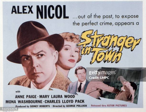 Stranger In Town, poster, US poster, from left: Alex Nicol, Anne Paige, Charles Lloyd Pack, Alex Nicol, 1957.
