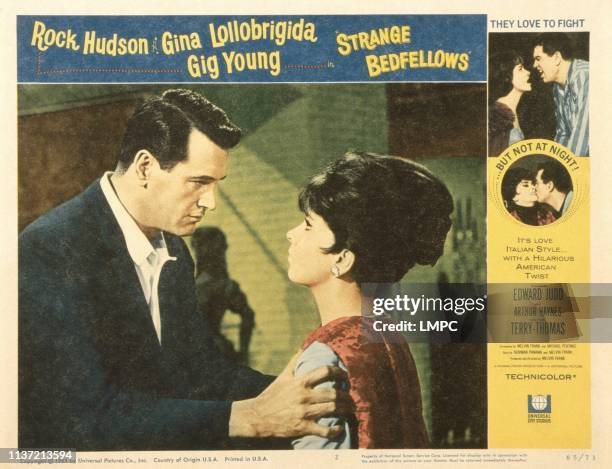 Strange Bedfellows, US lobbycard, from left: Rock Hudson, Gina Lollobrigida, 1965.