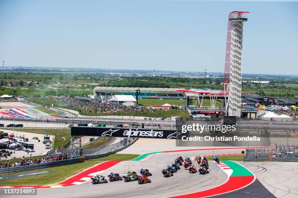 Marc Marquez of Spain leads the pack during the Finals at MotoGP Red Bull U.S. Grand Prix of The Americas at Circuit of The Americas on April 14,...