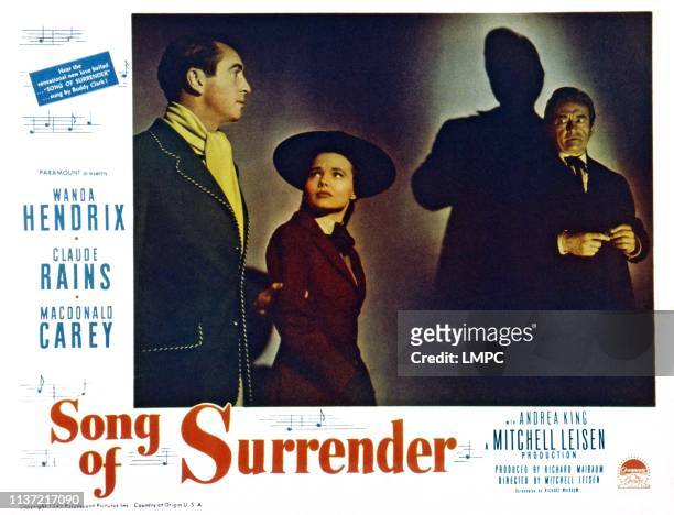 Song Of Surrender, US lobbycard, from left: Macdonald Carey, Wanda Hendrix, Claude Rains, 1949.