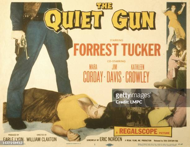 The Quiet Gun, poster, US poster, bottom from left: Mara Corday , Lee Van Cleef, kathleen Crowley, Forrest Tucker, 1957.