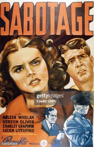 Sabotage, poster, US poster, top from left: Arleen Whelan, Gordon Oliver, 1939.