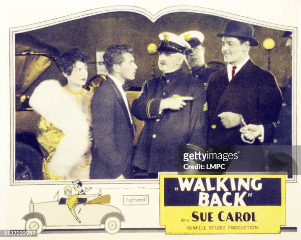 Walking Back, lobbycard, l-r: Sue Carol, Richard Walling, far right: Ivan Lebedeff on lobbycard, 1928.