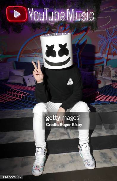 Marshmello is seen at the YouTube Music Artist Lounge at Coachella 2019 on April 14, 2019 in Indio, California.