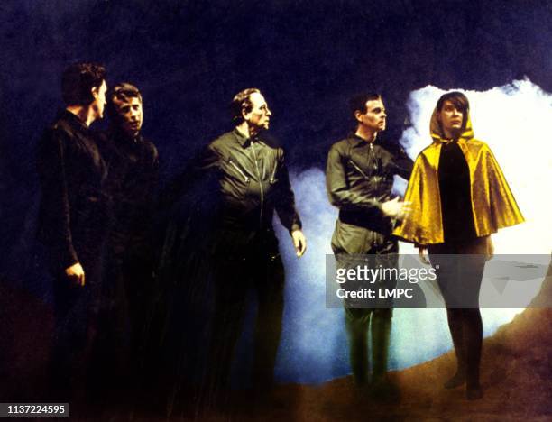 The War Of The Planets, lobbycard, , second from right: Tony Russell, far right: Lisa Gastoni on lobbycard, 1966.