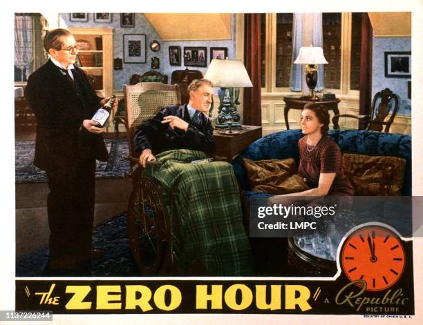 The Zero Hour, lobbycard, from left: Leonard Carey, Otto Kruger, Frieda Inescort, 1939.