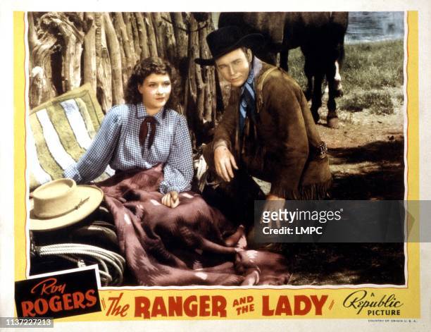 The Ranger And The Lady, lobbycard, from left: Jaqueline Wells, (aka Julie Bishop, Roy Rogers, 1940.